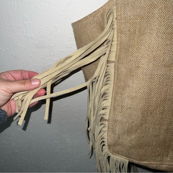 Muche et Muchette Tan/Gold Jute Suede
Fringe Accented Tote - Picture 2 of 14